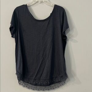 LC Lauren Conrad Black Lace Trim Short Sleeve Top